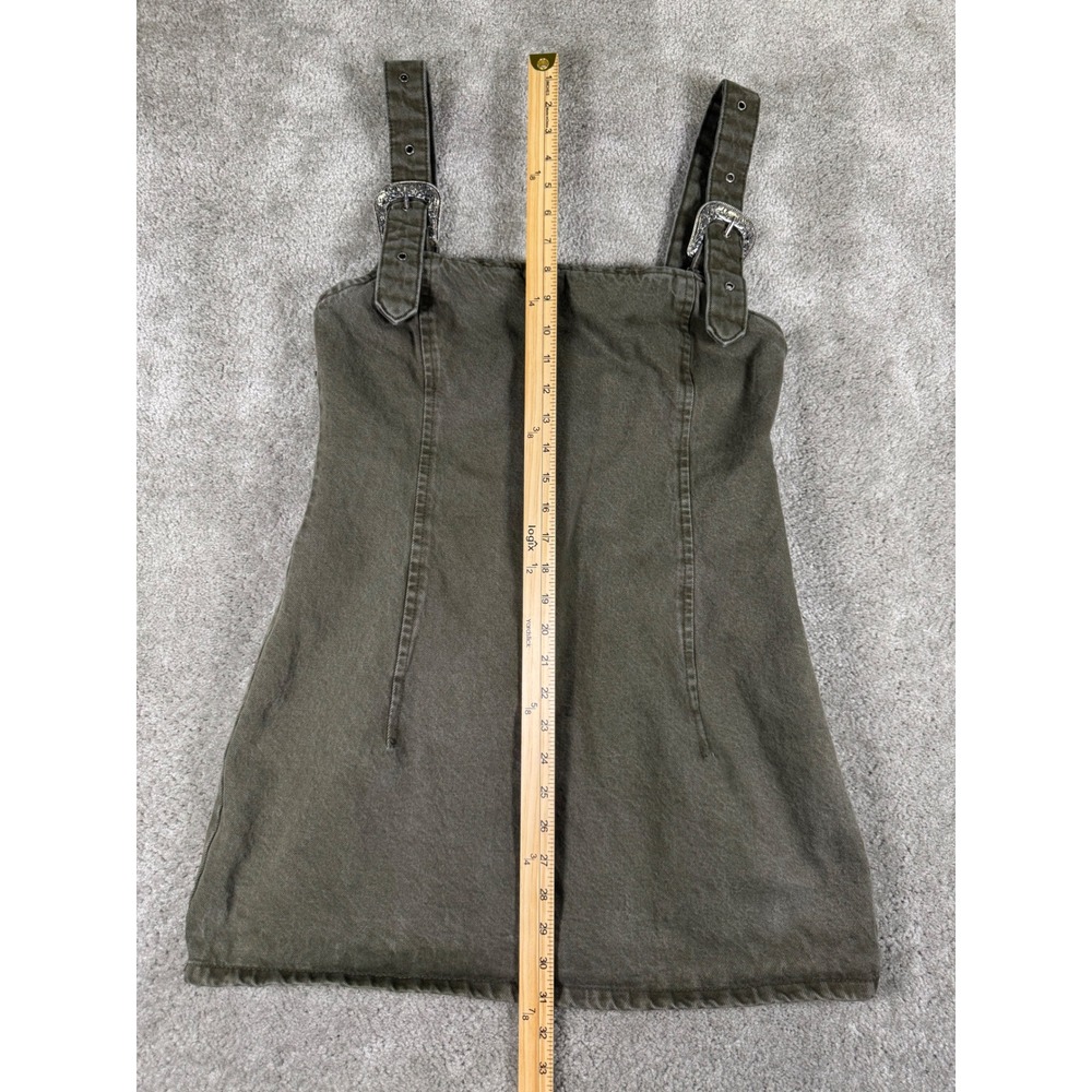 Zara Denim Mini Pinafore Dress Olive Green Western Buckle Straps Large - Picture 5 of 6